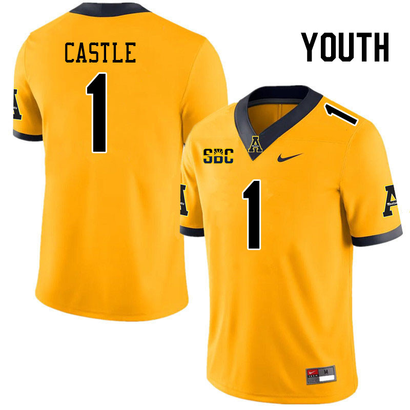 Youth #1 Anderson Castle Appalachian State Mountaineers College Football Jerseys Stitched Sale-Gold - Click Image to Close